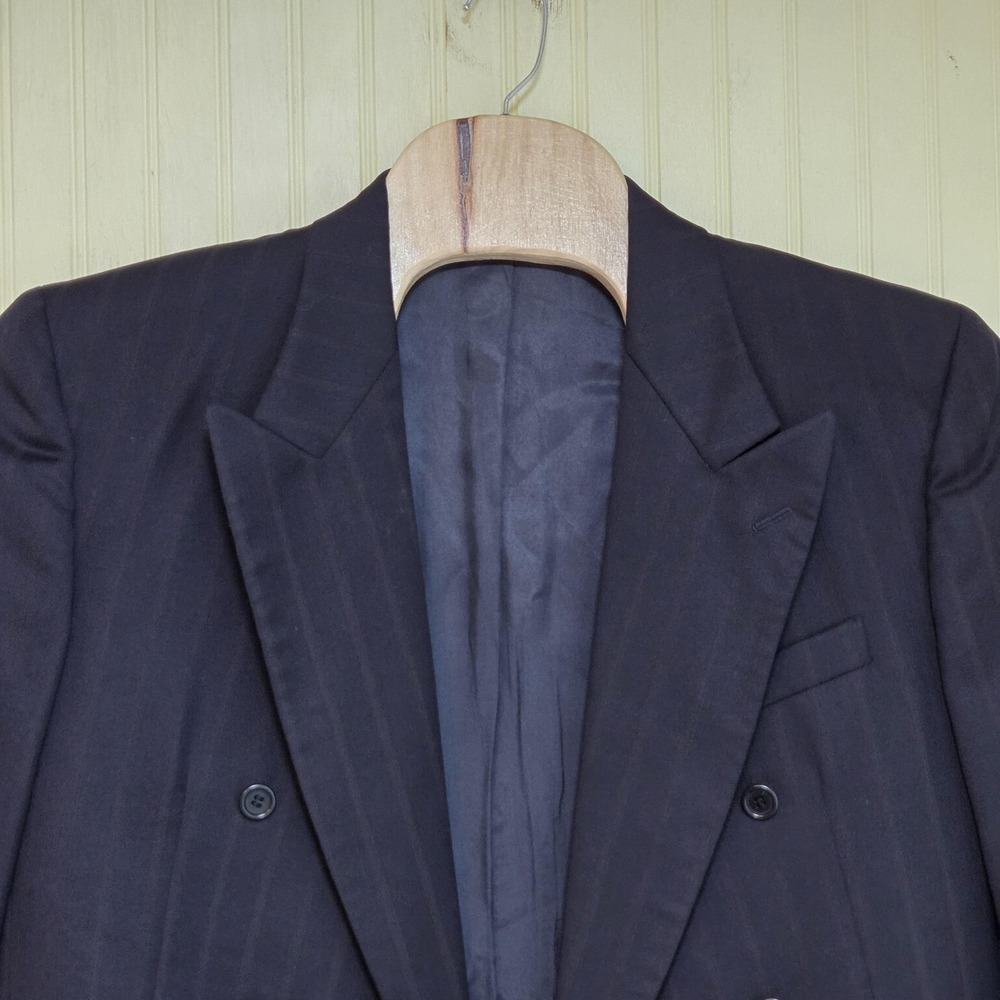 Vito Rufolo Suit‎ Jacket Blazer Mens 42R Blue Stripe Wool Double Breasted Italy